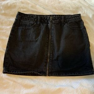 Black Denim Zip Front Mini Skirt